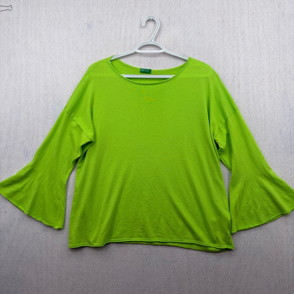 United Colors of Benetton Lime Green Bell Sleeve Knit Top Large
